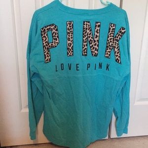 VS PINK Turquoise and Leopard Print Spirit Jersey